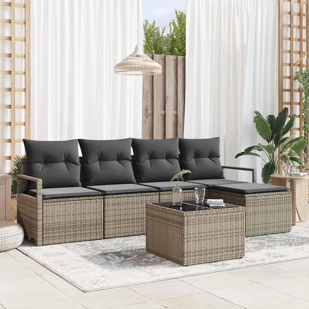 vidaXL Conjunto de Sofás 5 pcs Preto vime PE