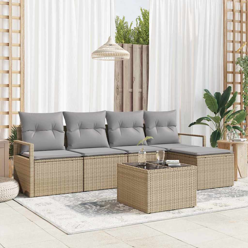 vidaXL Conjunto de Sofás 5 pcs Preto vime PE