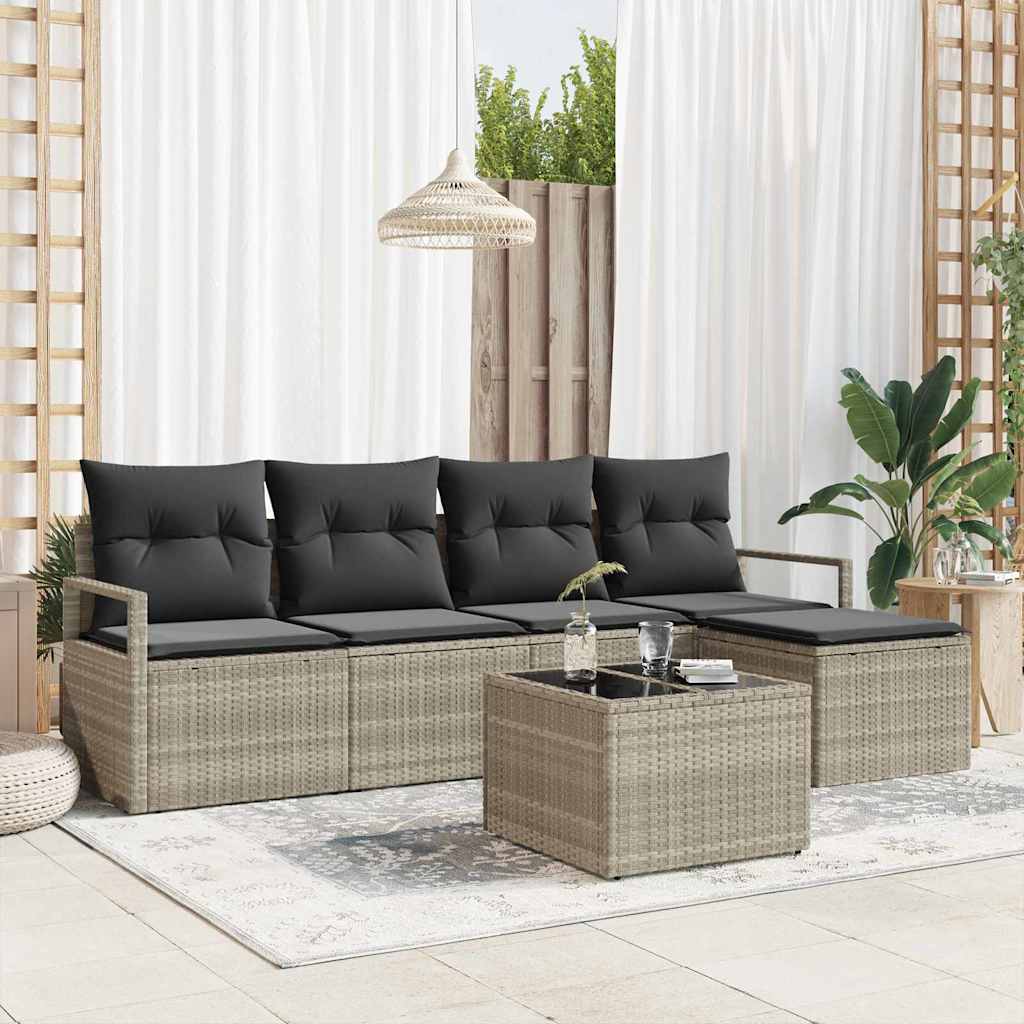 vidaXL Conjunto de Sofás 5 pcs Preto vime PE