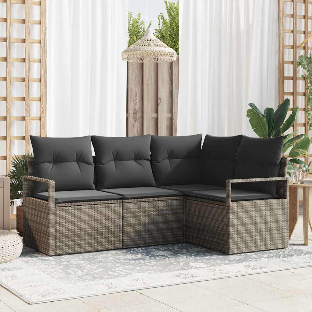 vidaXL Conjunto de Sofás 4 pcs Preto vime PE