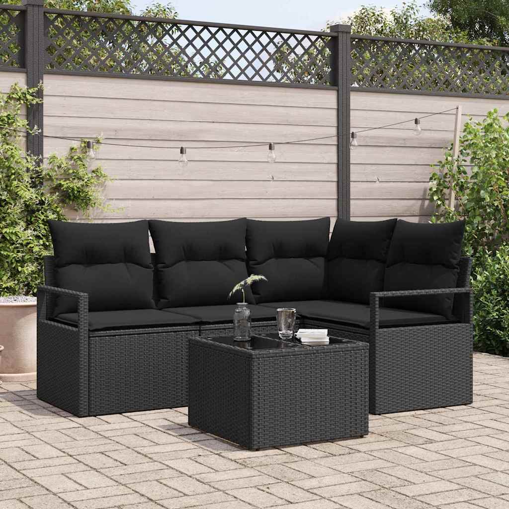vidaXL Conjunto de Sofás 4 pcs Preto vime PE