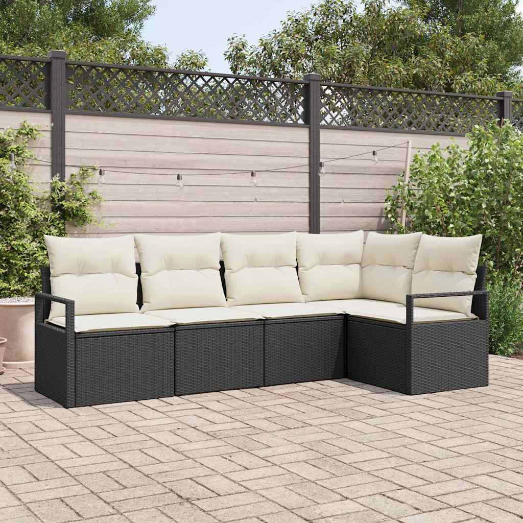 vidaXL Conjunto de Sofás com almofada 5 pcs Preto vime PE