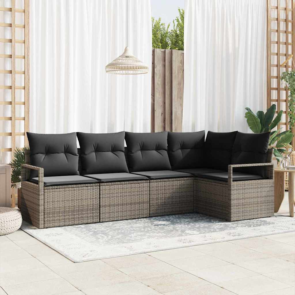 vidaXL Conjunto de Sofás com almofada 5 pcs Preto vime PE