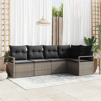 vidaXL Conjunto de Sofás com almofada 5 pcs Preto vime PE
