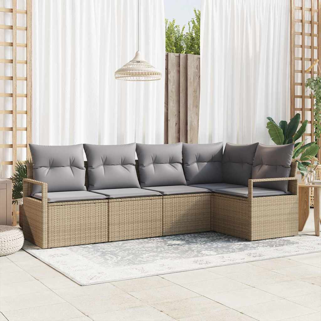 vidaXL Conjunto de Sofás com almofada 5 pcs Preto vime PE