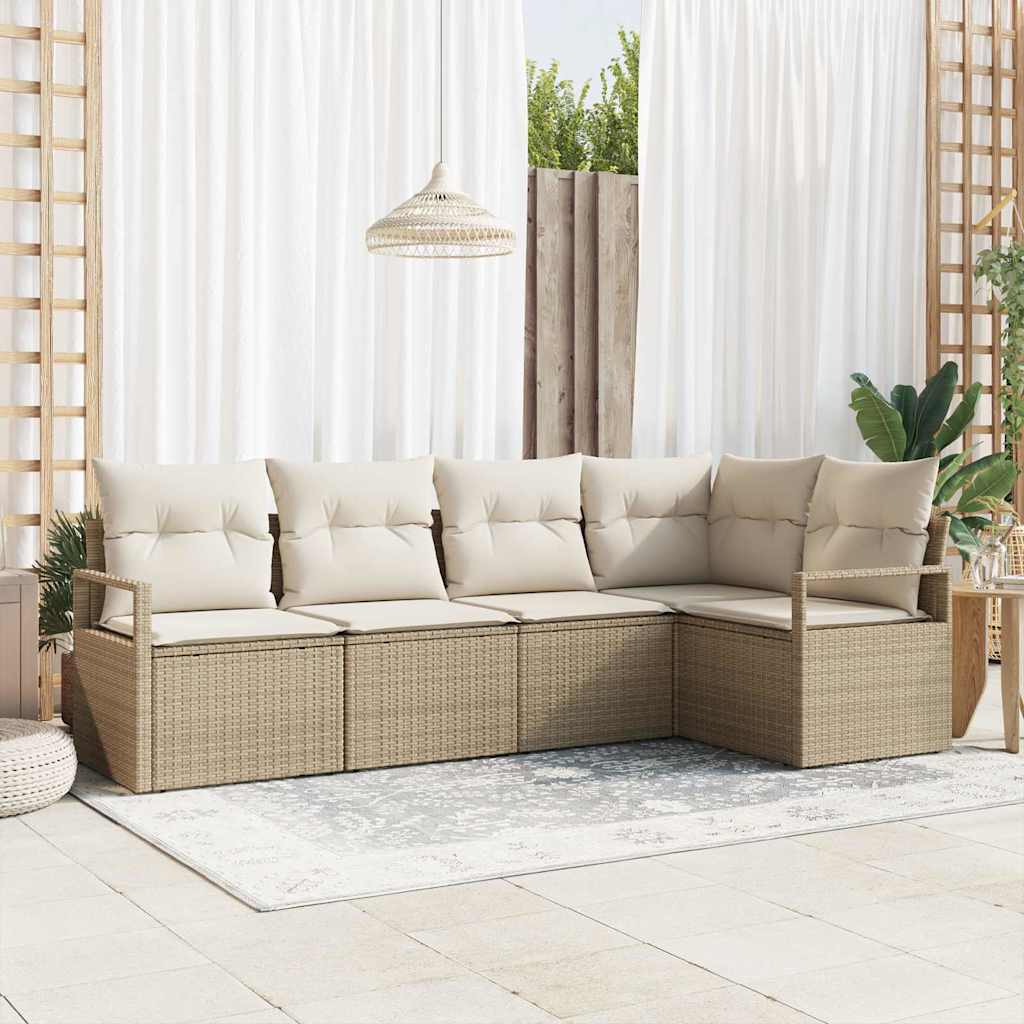 vidaXL Conjunto de Sofás com almofada 5 pcs Preto vime PE