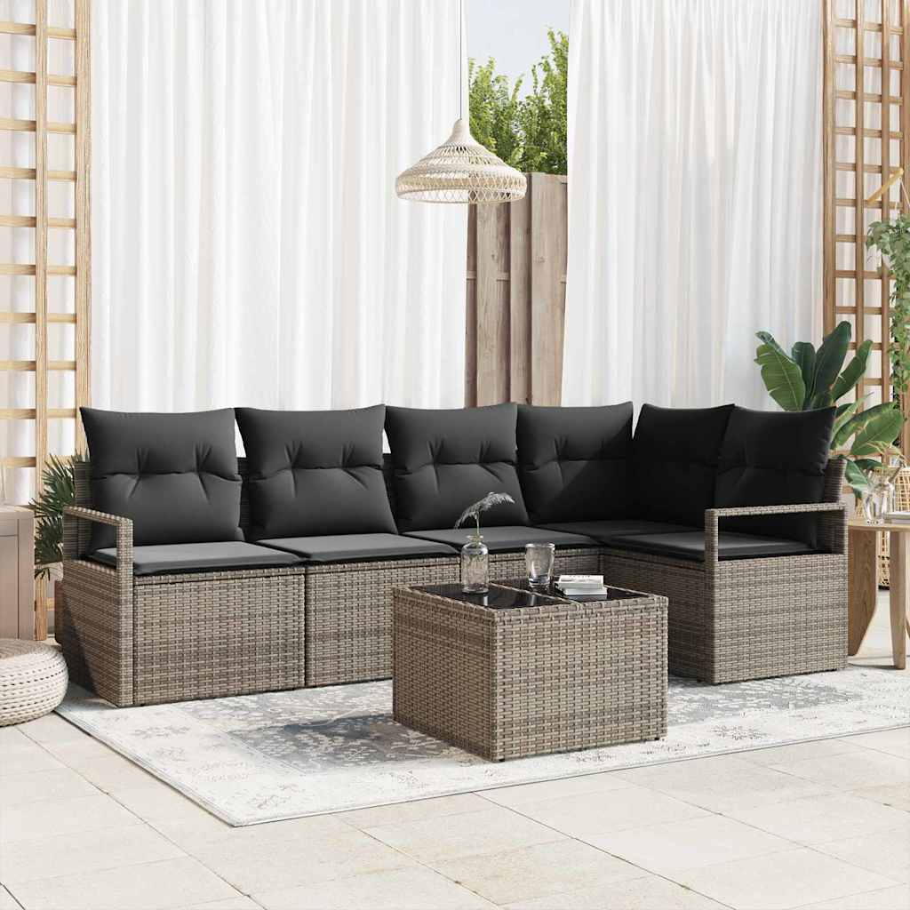 vidaXL Conjunto de Sofás com almofada 5 pcs Preto vime PE