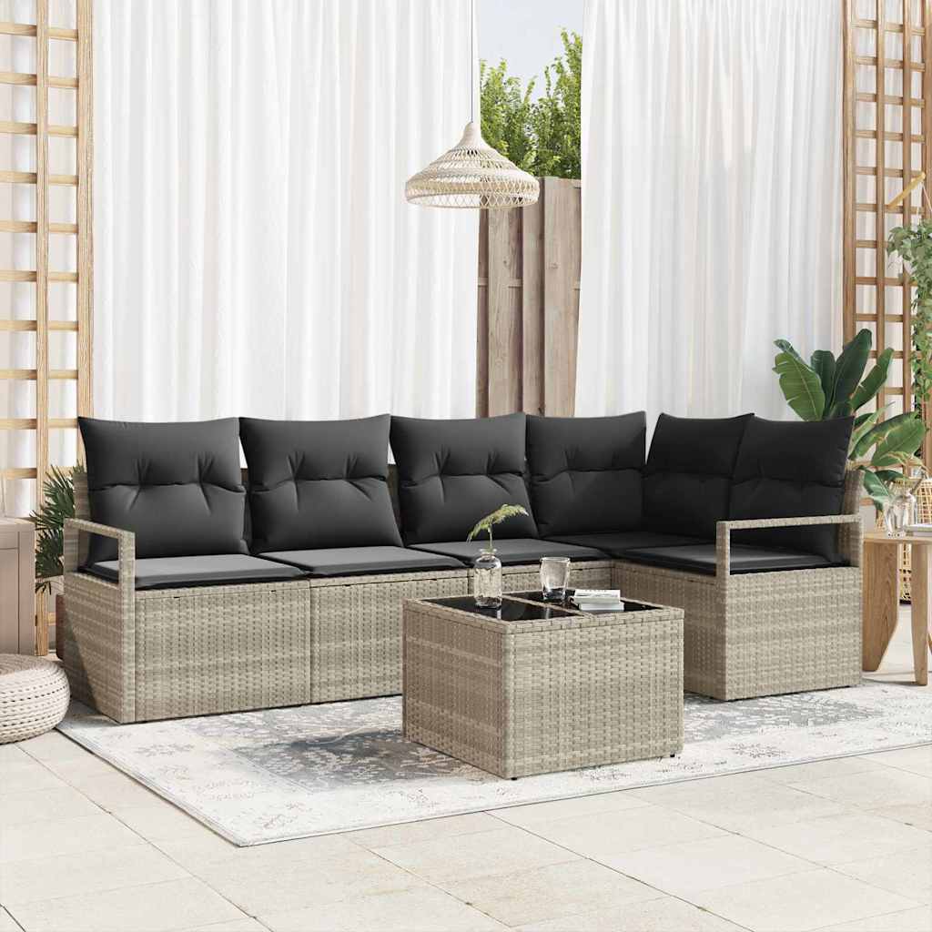 vidaXL Conjunto de Sofás com almofada 5 pcs Preto vime PE