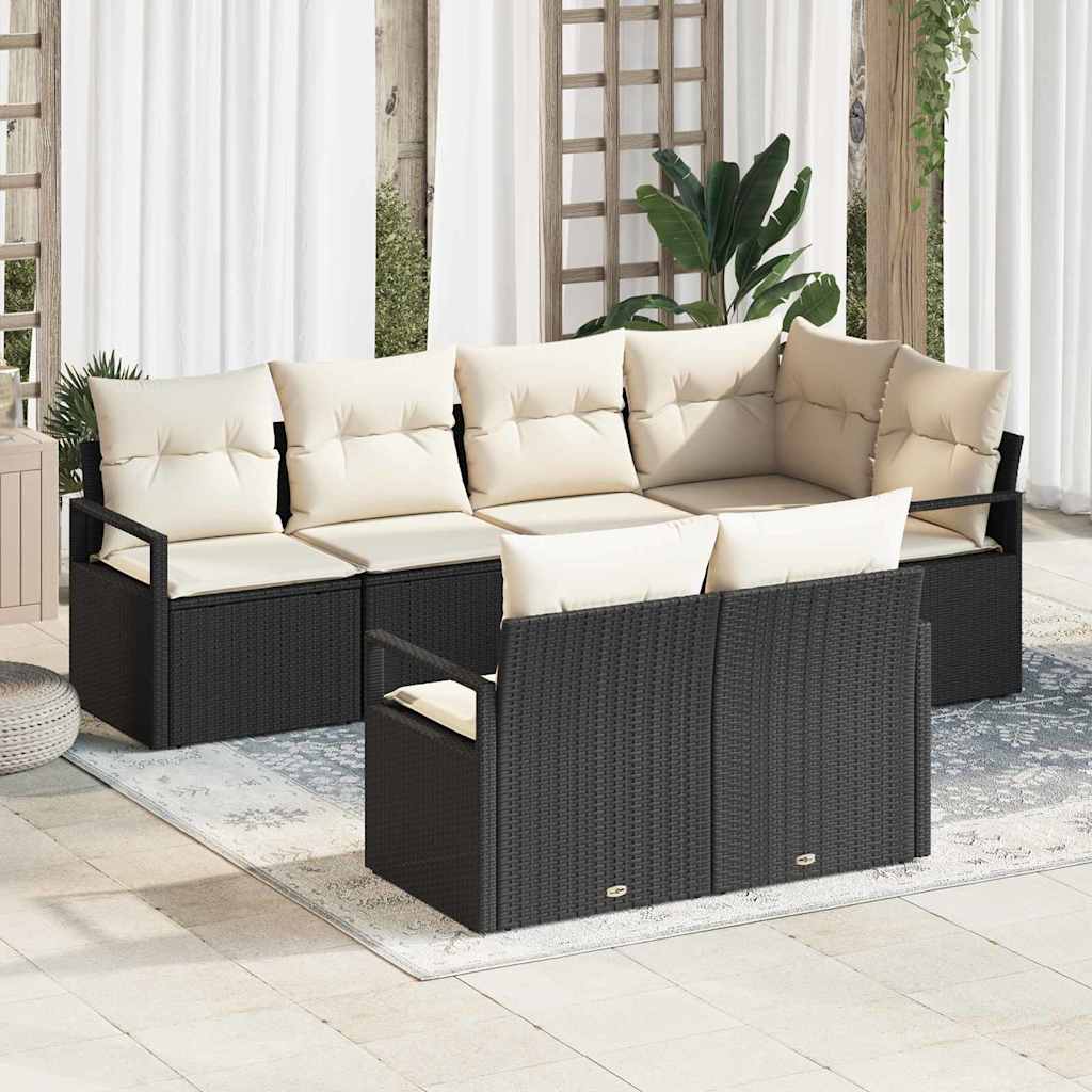 vidaXL Conjunto de Sofás 7 pcs Preto vime PE