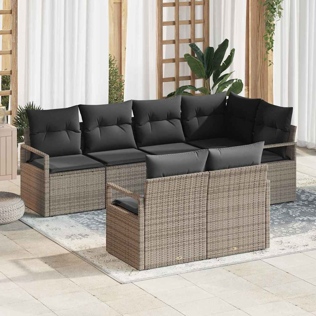 vidaXL Conjunto de Sofás 7 pcs Preto vime PE