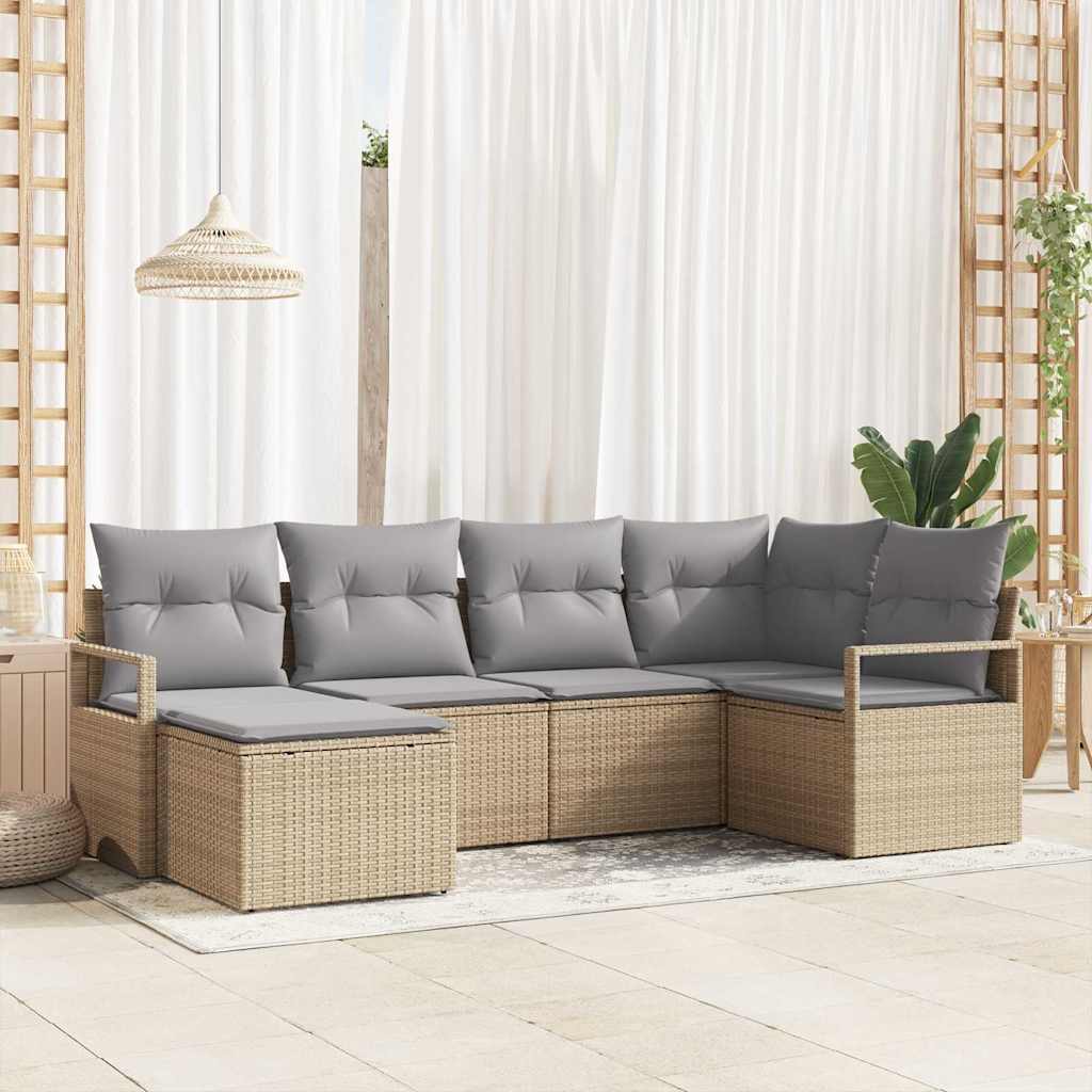 vidaXL Conjunto de Sofás com almofada 6 pcs Preto vime PE