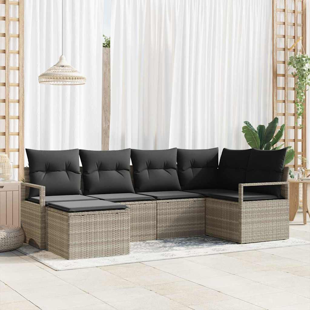 vidaXL Conjunto de Sofás com almofada 6 pcs Preto vime PE