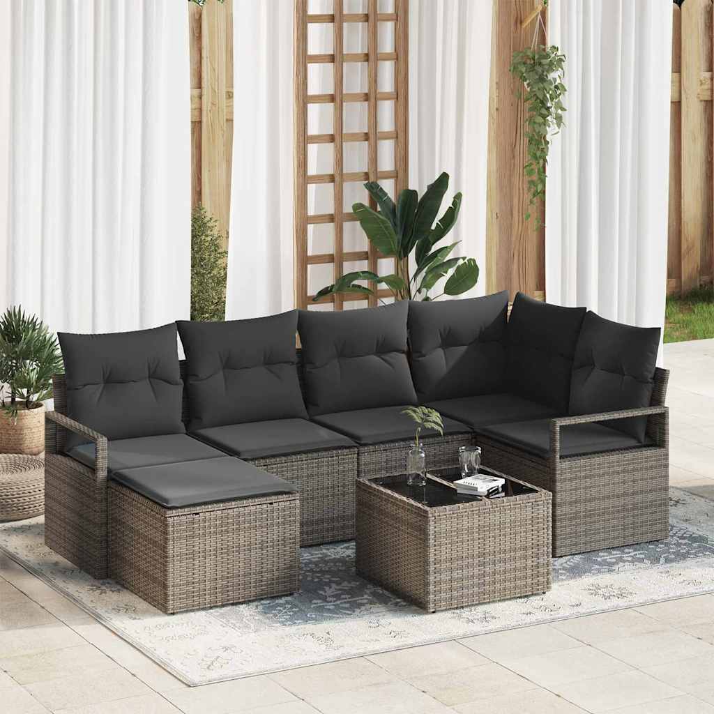 vidaXL Conjunto de Sofás com almofada 6 pcs Preto vime PE