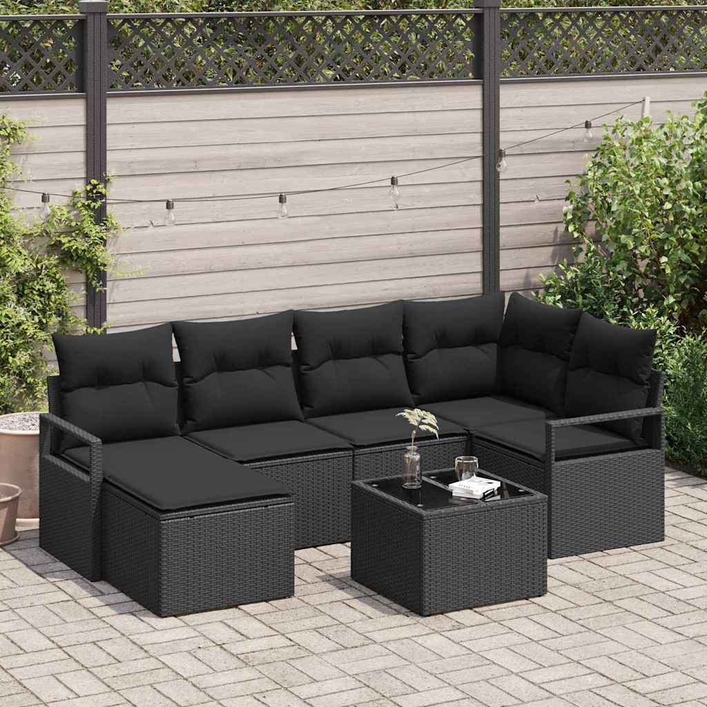 vidaXL Conjunto de Sofás com almofada 6 pcs Preto vime PE