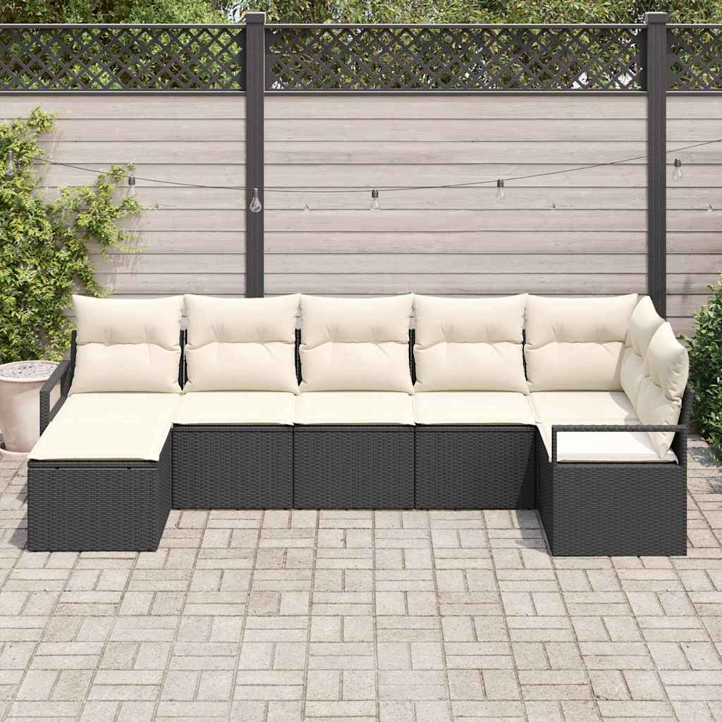 vidaXL Conjunto de Sofás com almofada 7 pcs Preto vime PE