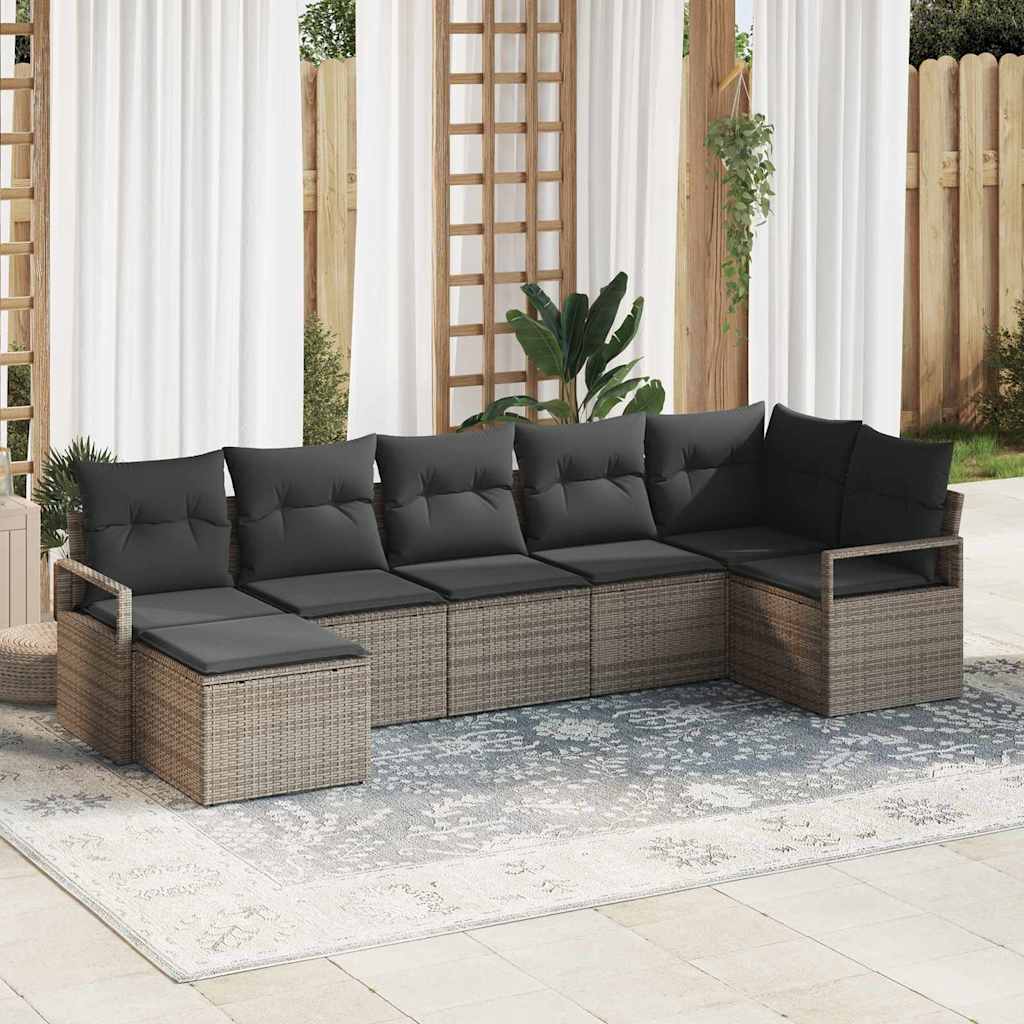vidaXL Conjunto de Sofás com almofada 7 pcs Preto vime PE