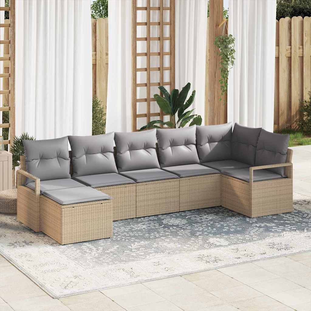 vidaXL Conjunto de Sofás com almofada 7 pcs Preto vime PE