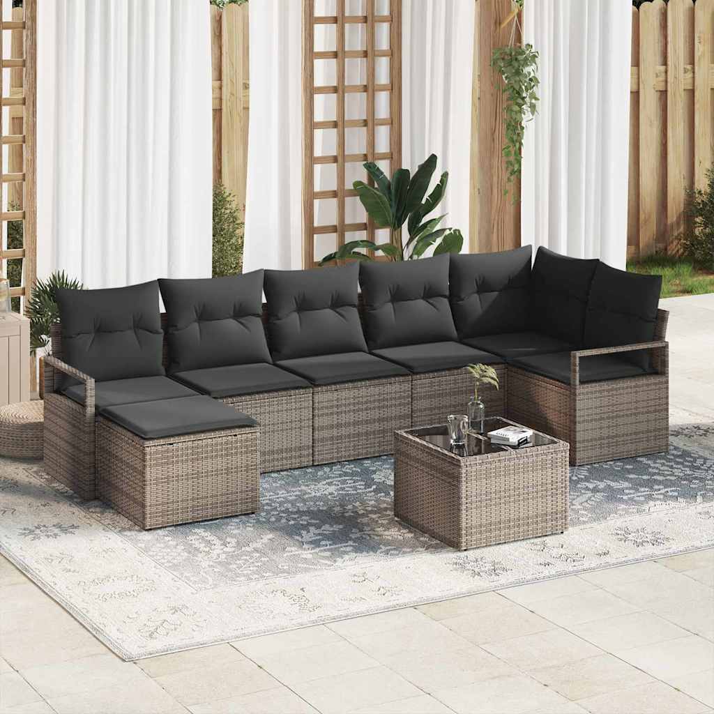 vidaXL Conjunto de Sofás com almofada 7 pcs Preto vime PE