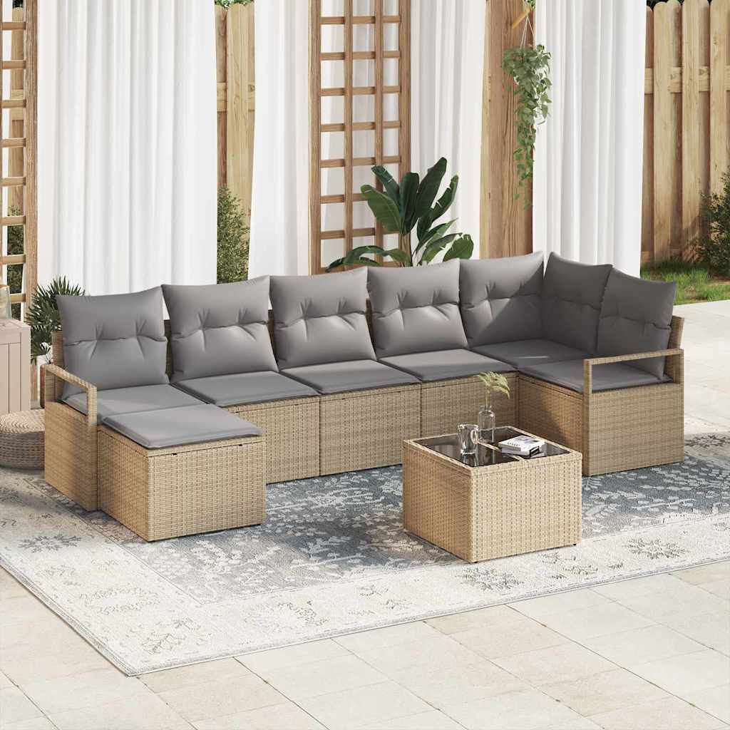 vidaXL Conjunto de Sofás com almofada 7 pcs Preto vime PE