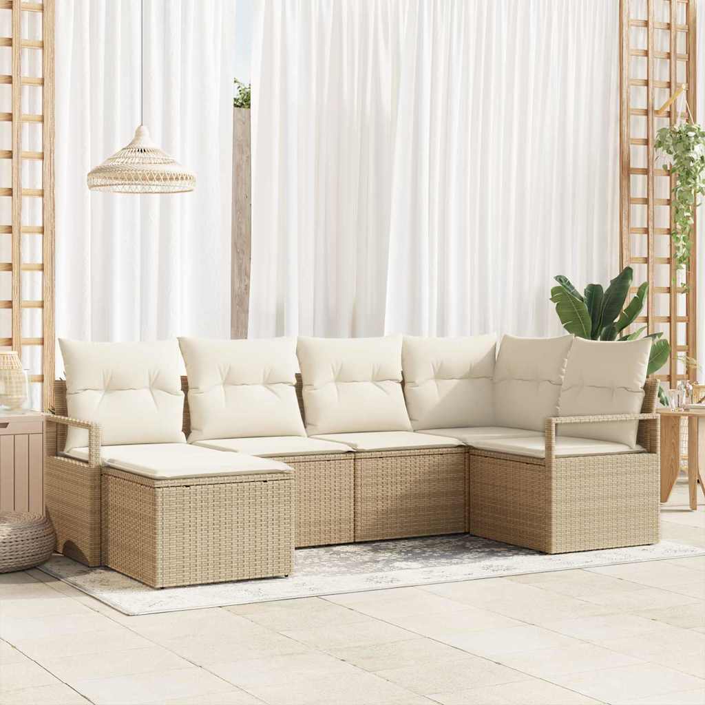vidaXL Conjunto de Sofás com almofada 7 pcs Preto vime PE