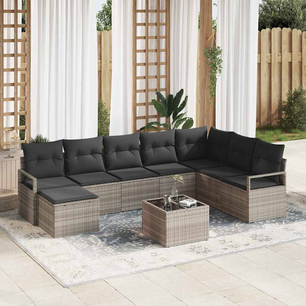 vidaXL Conjunto de Sofás com almofada 7 pcs Preto vime PE