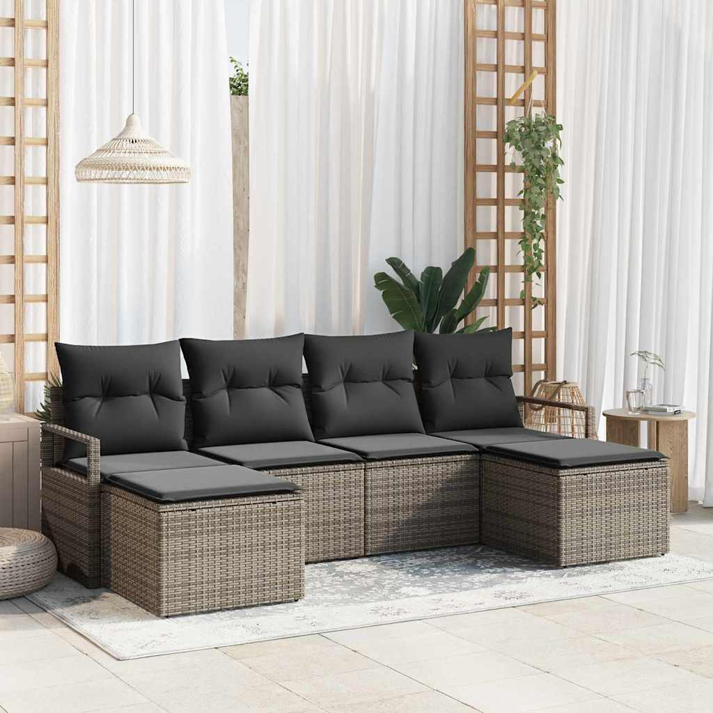 vidaXL Conjunto de Sofás 6 pcs Preto vime PE