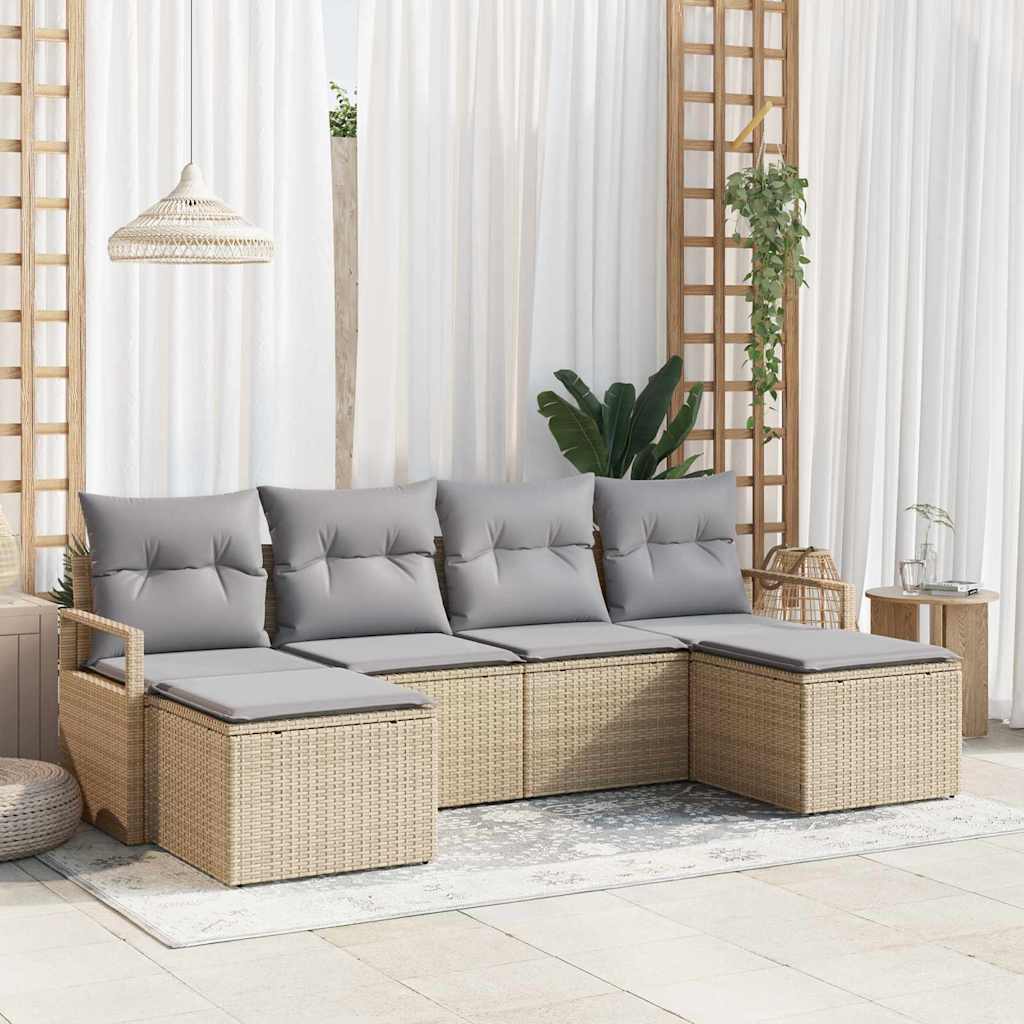 vidaXL Conjunto de Sofás 6 pcs Preto vime PE