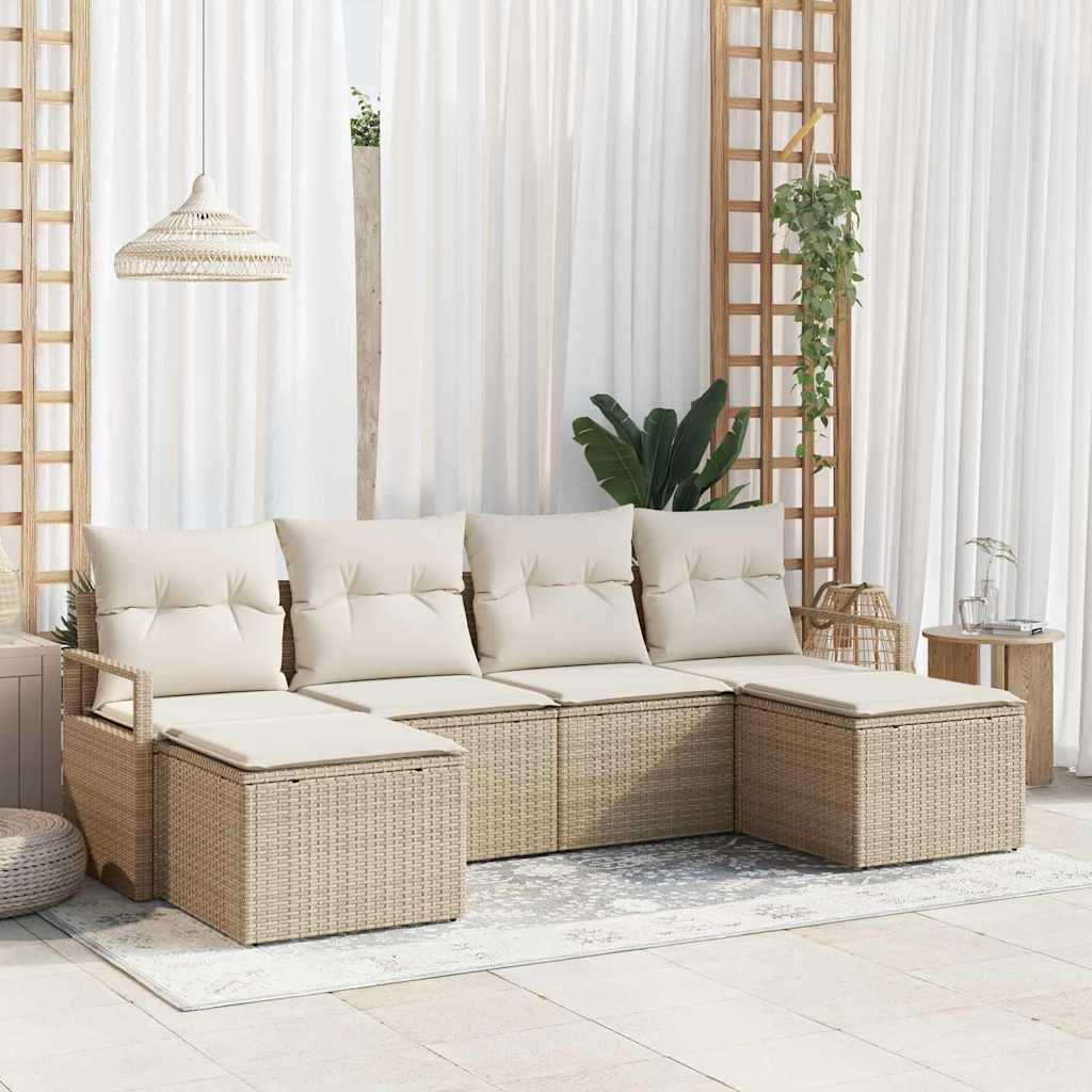 vidaXL Conjunto de Sofás 6 pcs Preto vime PE