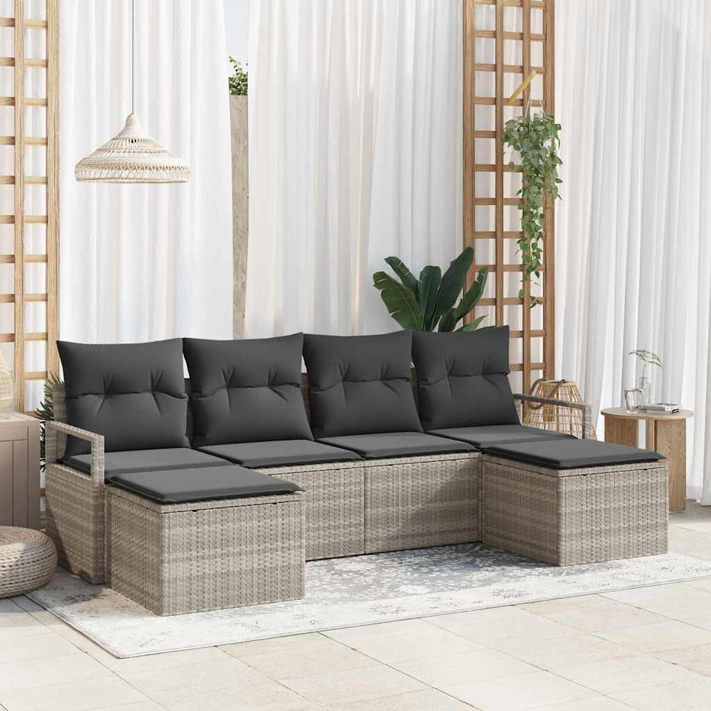 vidaXL Conjunto de Sofás 6 pcs Preto vime PE