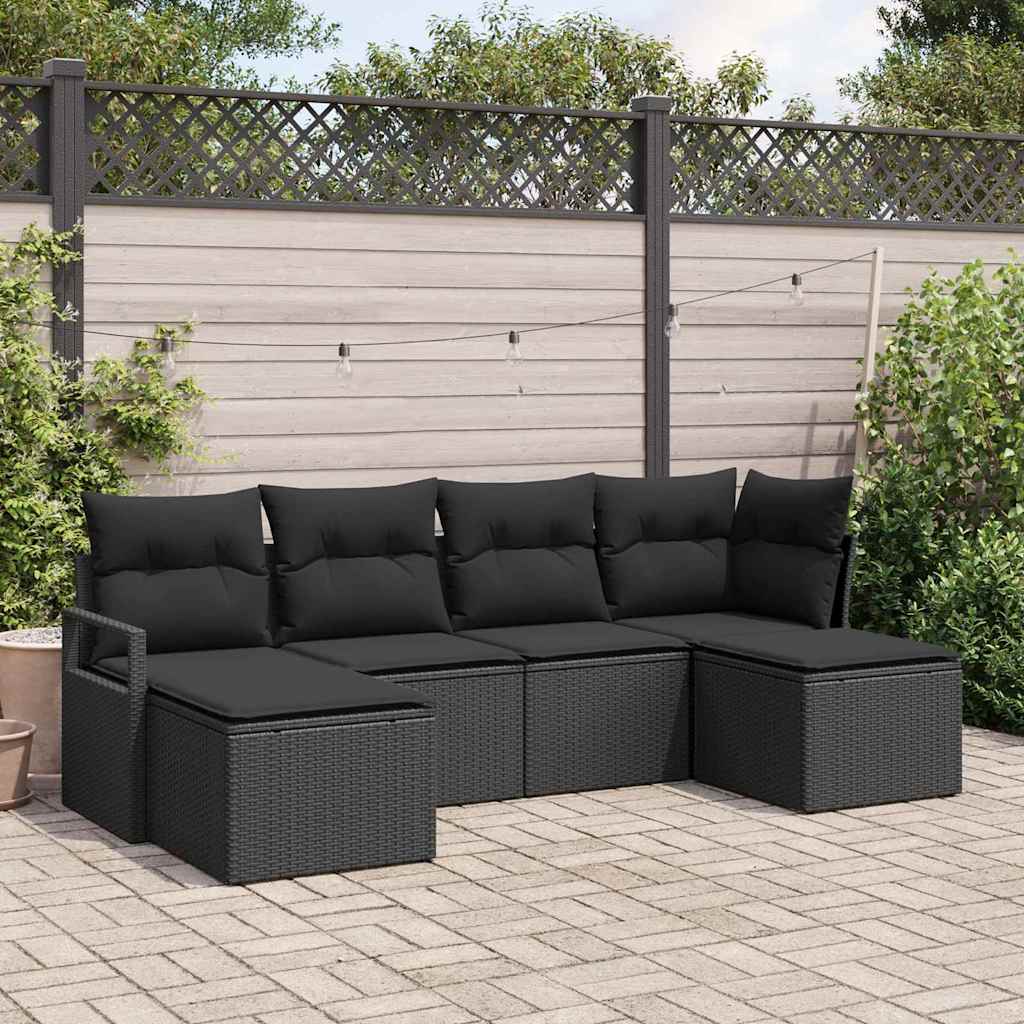 vidaXL Conjunto de Sofás 6 pcs Preto vime PE