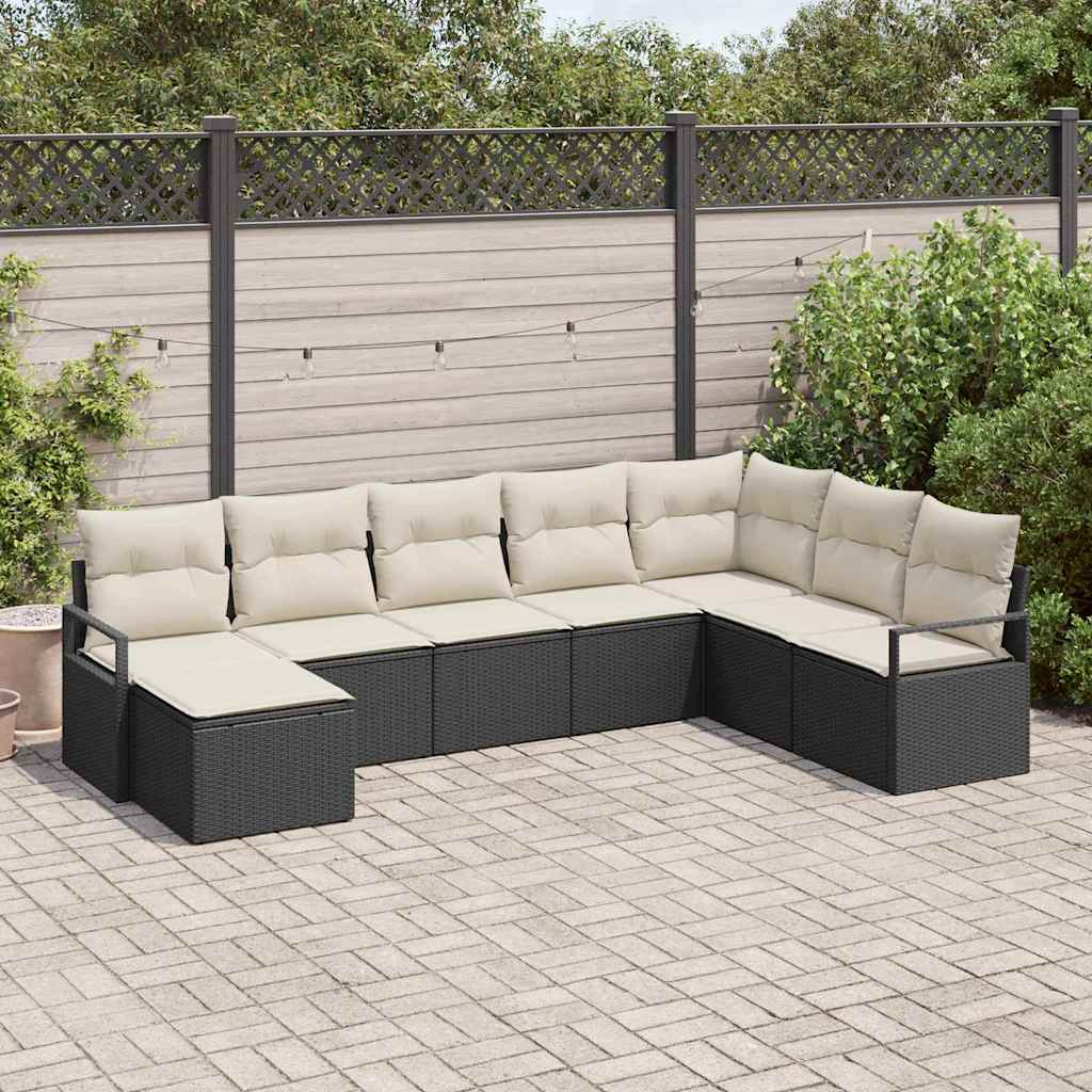 vidaXL Conjunto de Sofás com almofada 8 pcs Preto vime PE