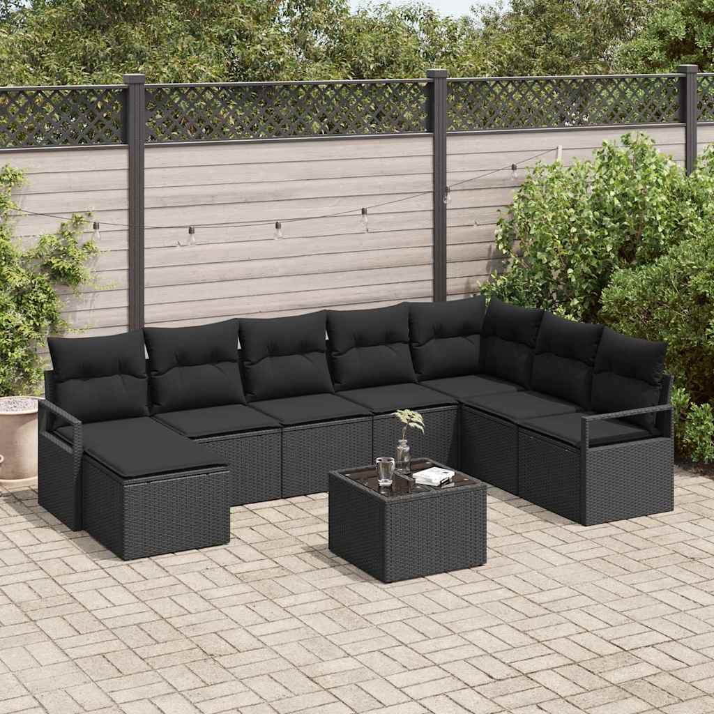 vidaXL Conjunto de Sofás com almofada 8 pcs Preto vime PE