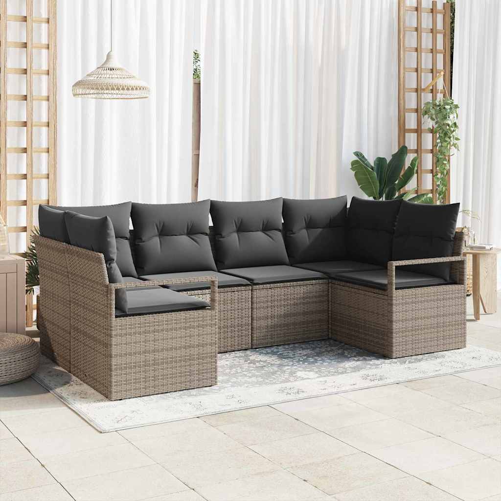vidaXL Conjunto de Sofás com almofada 6 pcs Preto vime PE