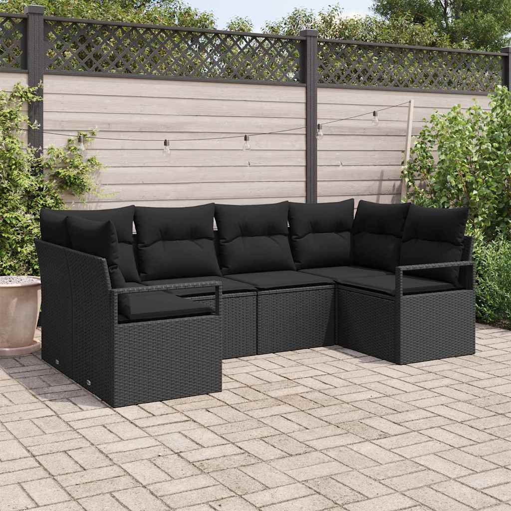 vidaXL Conjunto de Sofás com almofada 6 pcs Preto vime PE