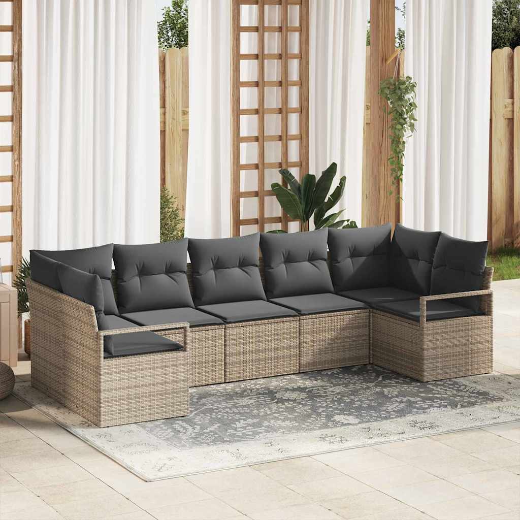 vidaXL Conjunto de Sofás com almofada 7 pcs Preto vime PE