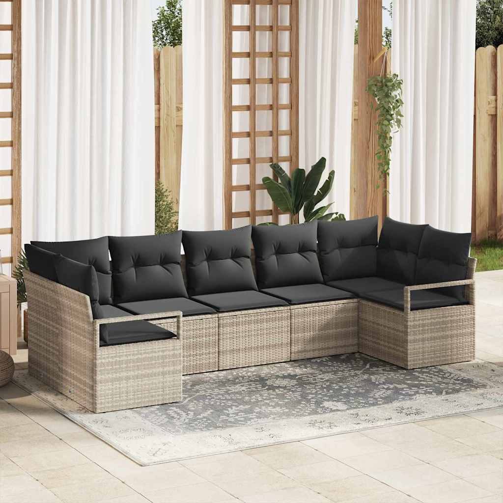 vidaXL Conjunto de Sofás com almofada 7 pcs Preto vime PE