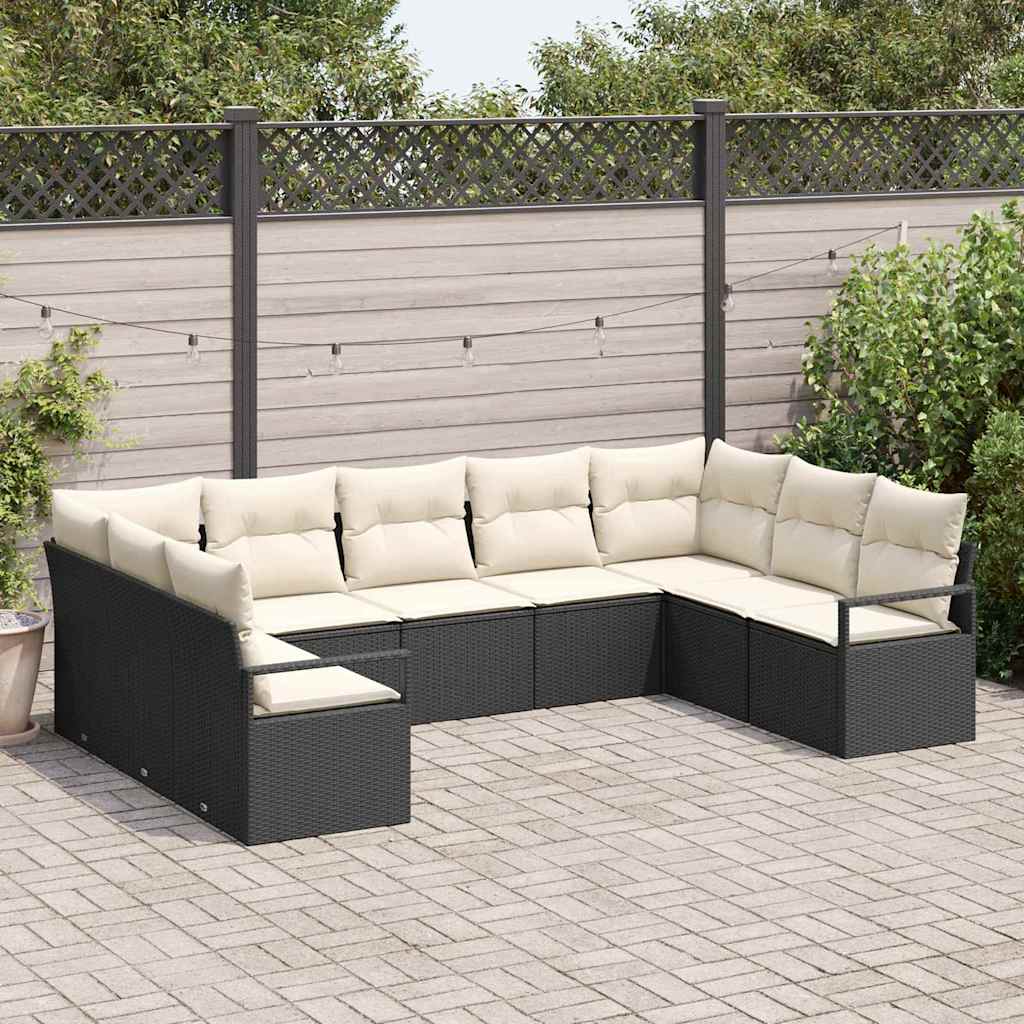 vidaXL Conjunto de Sofás com almofada 9 pcs Preto vime PE