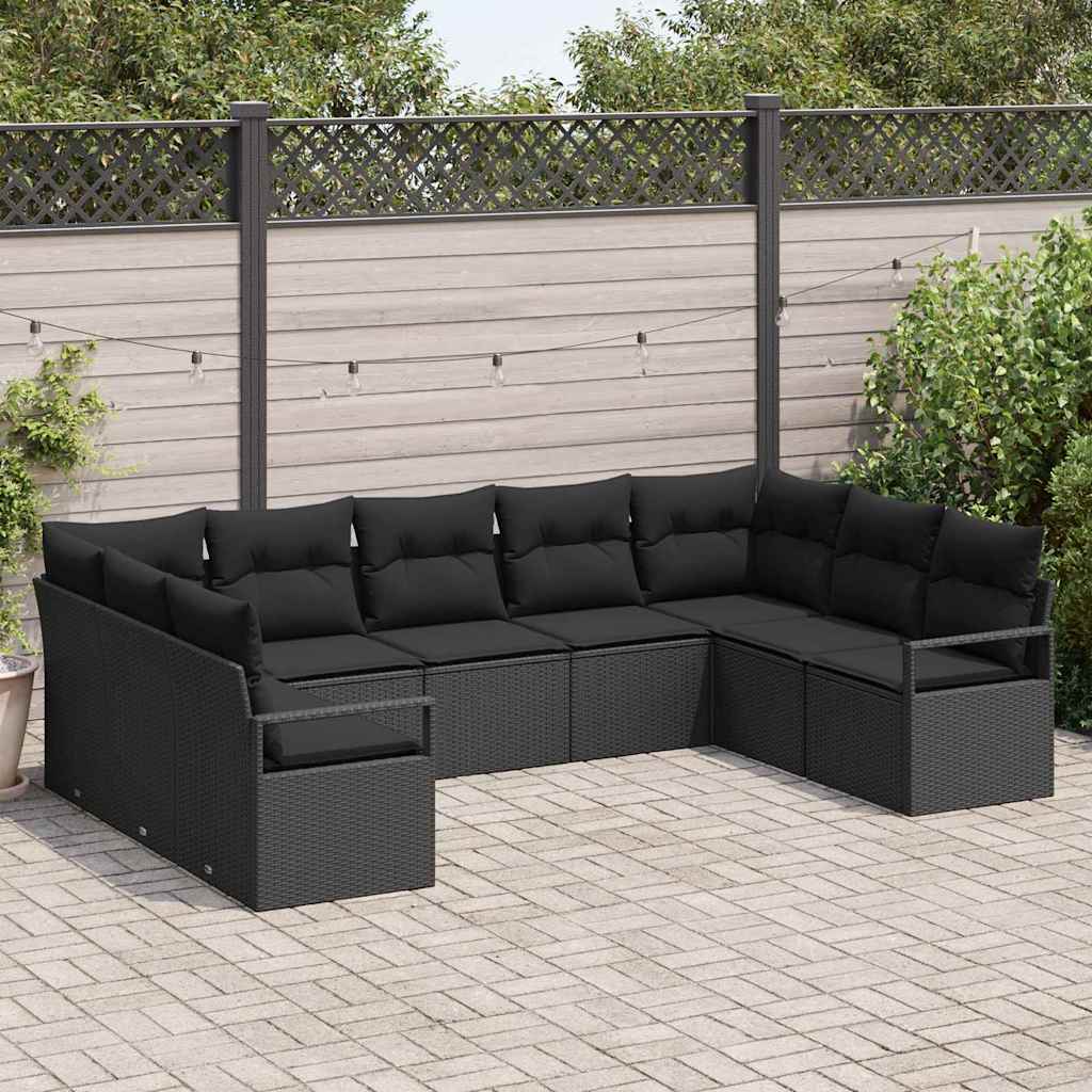 vidaXL Conjunto de Sofás com almofada 9 pcs Preto vime PE