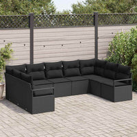 vidaXL Conjunto de Sofás com almofada 9 pcs Preto vime PE