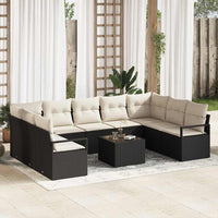 vidaXL Conjunto de Sofás com almofada 9 pcs Preto vime PE