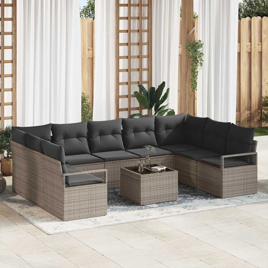vidaXL Conjunto de Sofás com almofada 9 pcs Preto vime PE