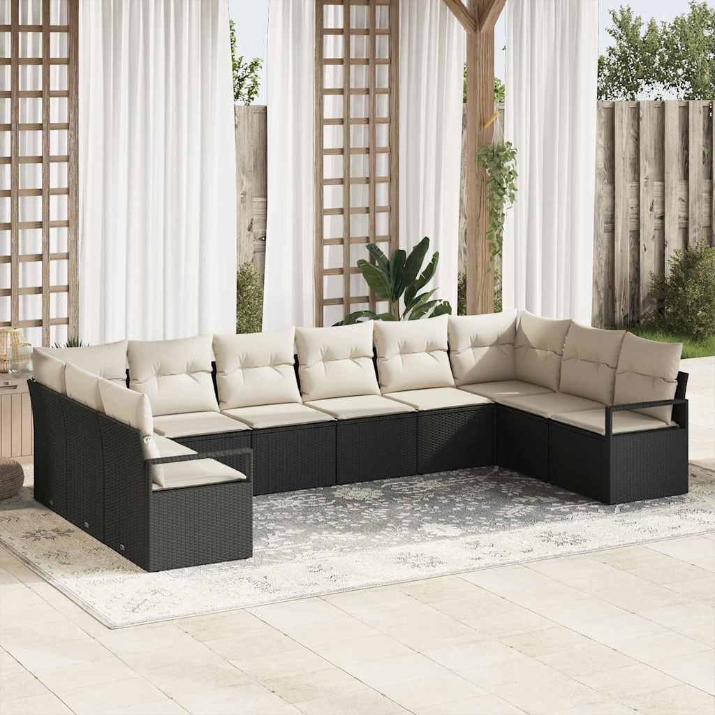 vidaXL Conjunto de Sofás com almofada 10 pcs Preto vime PE