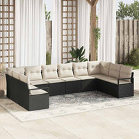 vidaXL Conjunto de Sofás com almofada 10 pcs Preto vime PE