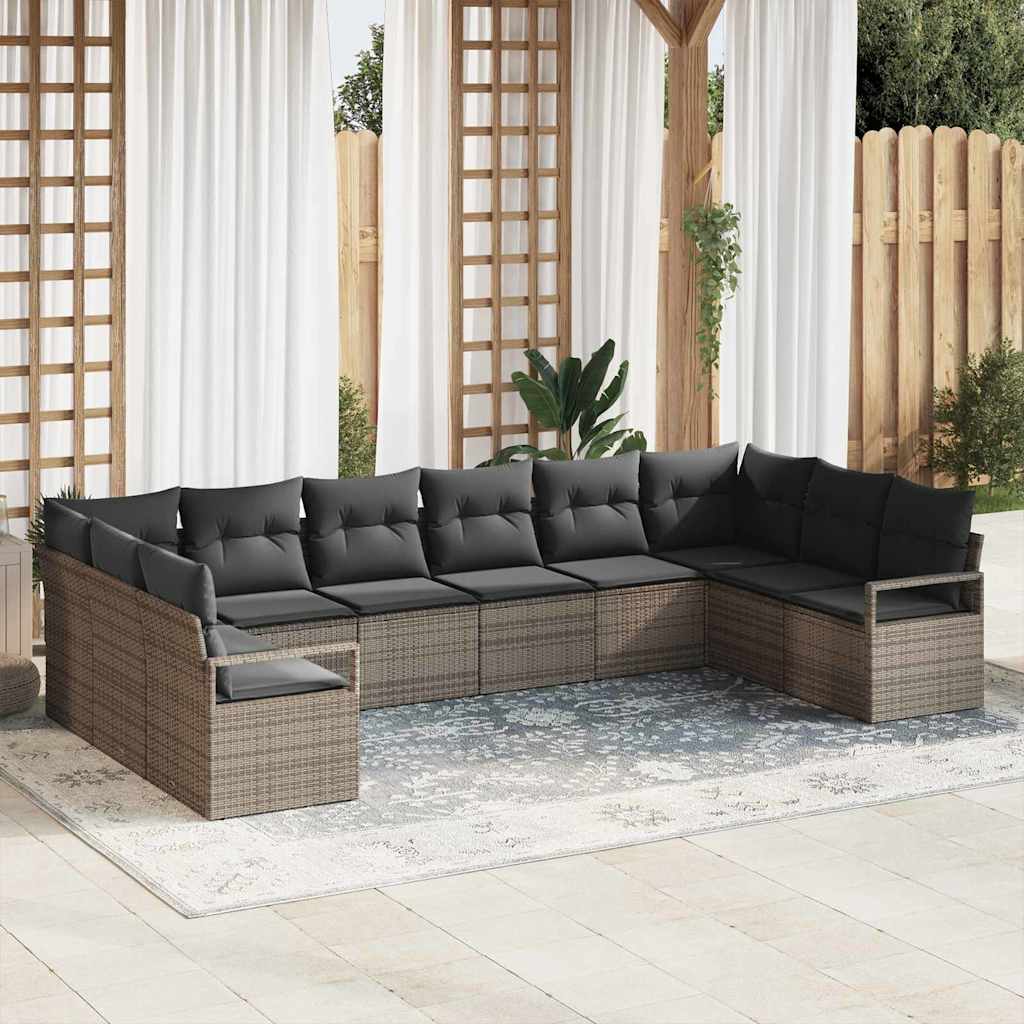vidaXL Conjunto de Sofás com almofada 10 pcs Preto vime PE