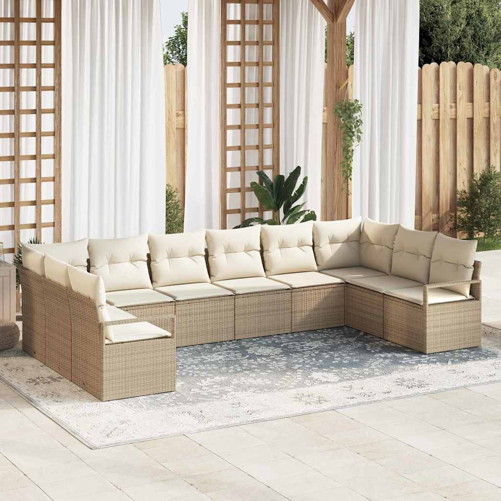 vidaXL Conjunto de Sofás com almofada 10 pcs Preto vime PE