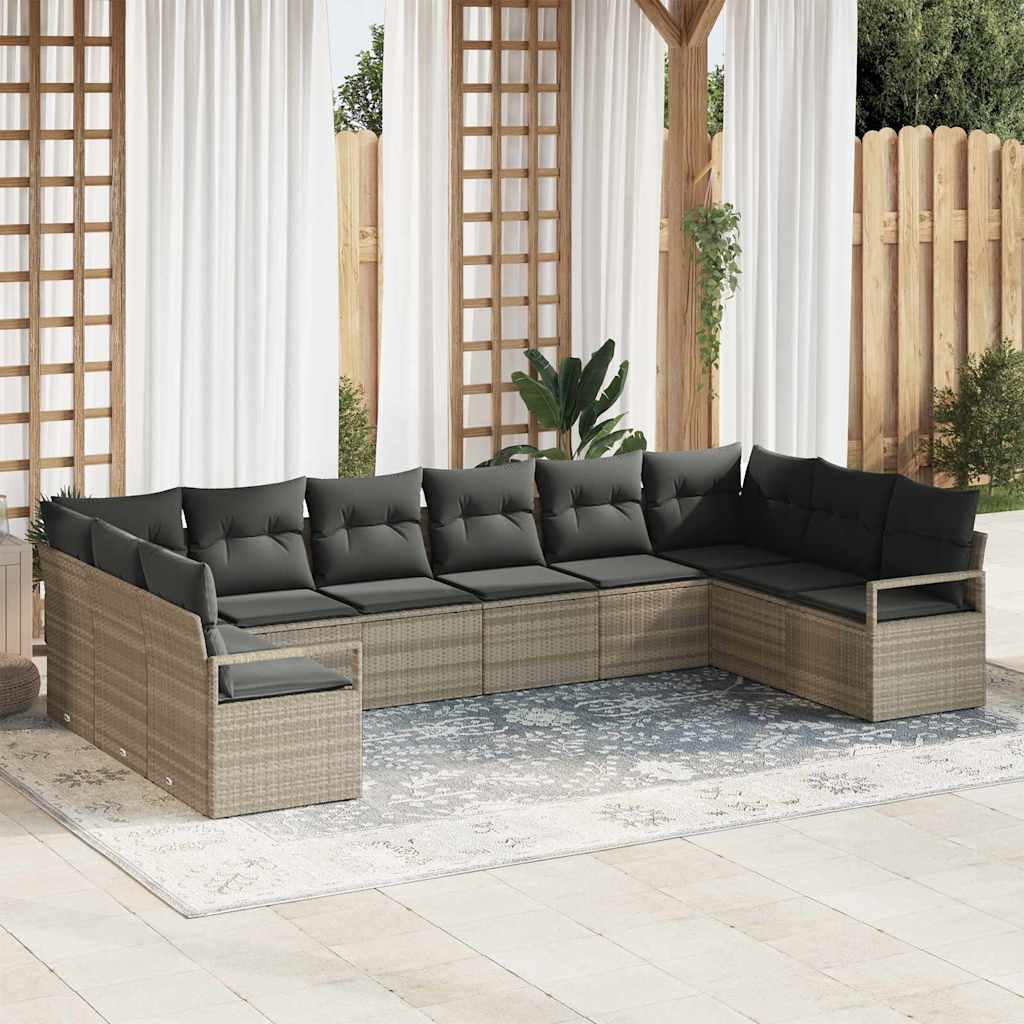 vidaXL Conjunto de Sofás com almofada 10 pcs Preto vime PE