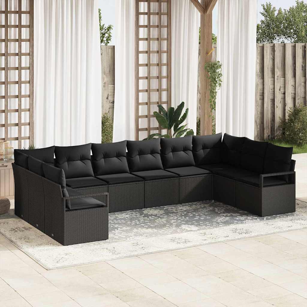 vidaXL Conjunto de Sofás com almofada 10 pcs Preto vime PE