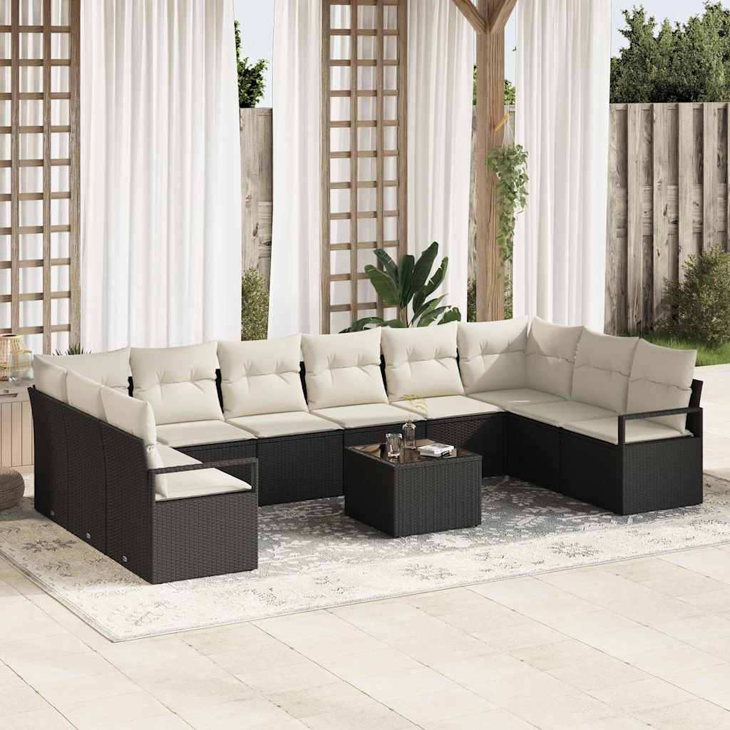 vidaXL Conjunto de Sofás com almofada 10 pcs Preto vime PE