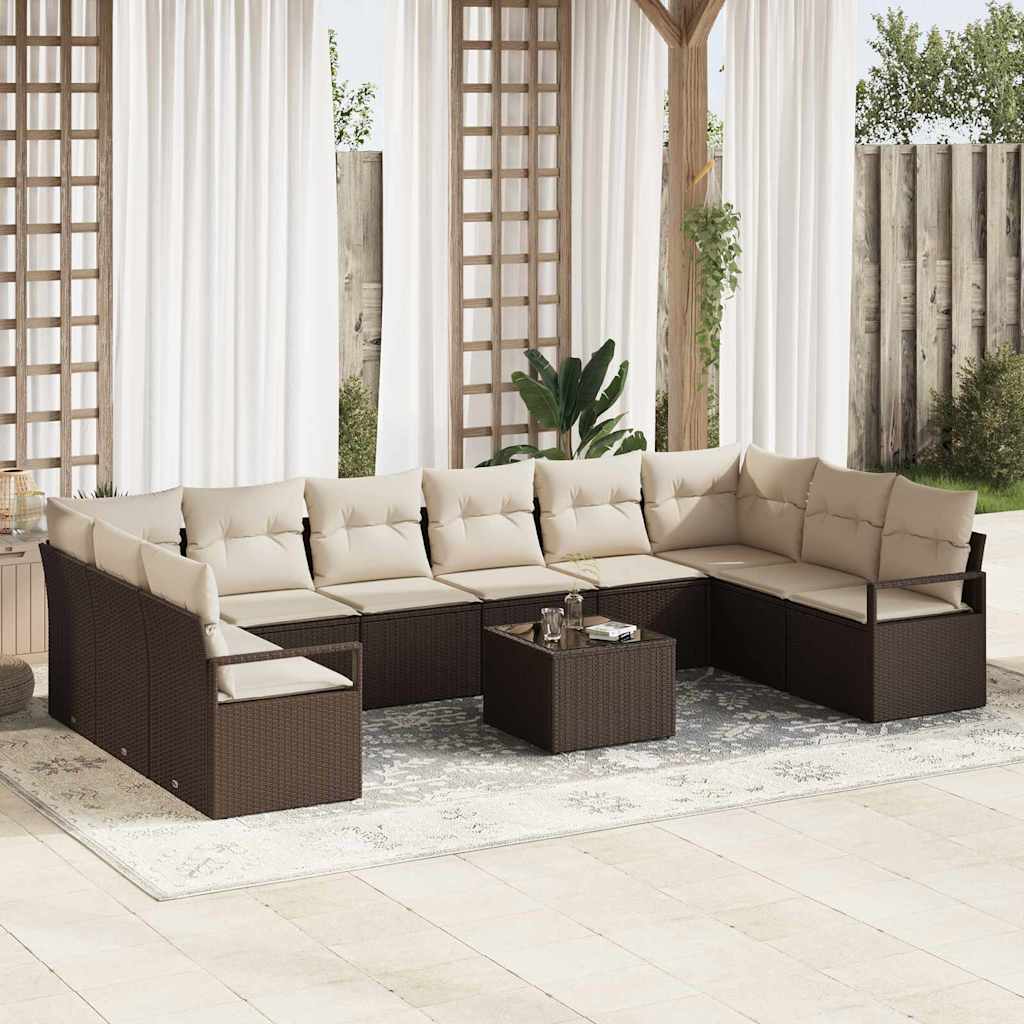 vidaXL Conjunto de Sofás com almofada 10 pcs Preto vime PE