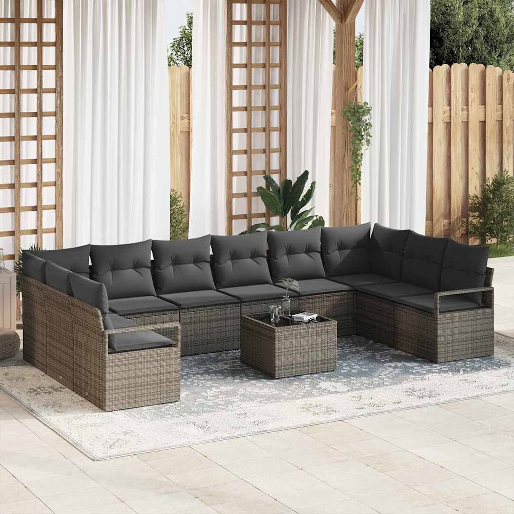 vidaXL Conjunto de Sofás com almofada 10 pcs Preto vime PE